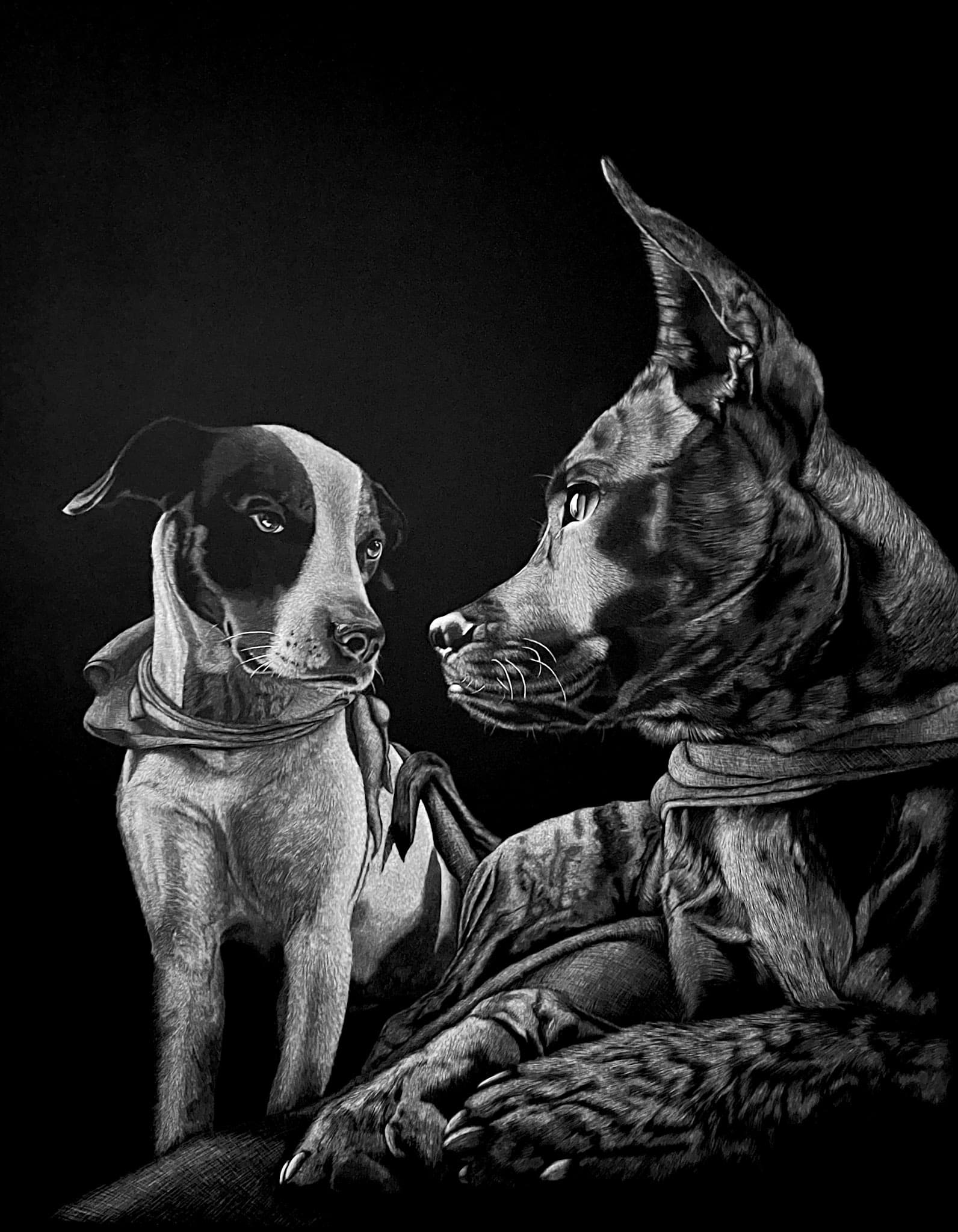 Scratchboard artwork by Nathan Kukla